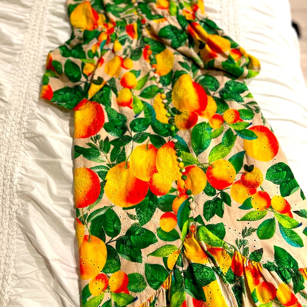 Farm Rio Sands Linen Tropical print Midi Dress Size X-Small